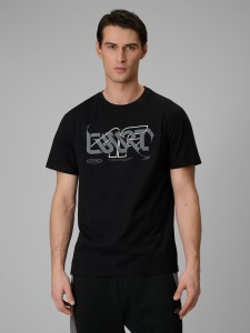 4F T-shirt regular z nadrukiem męski - czarny XXL