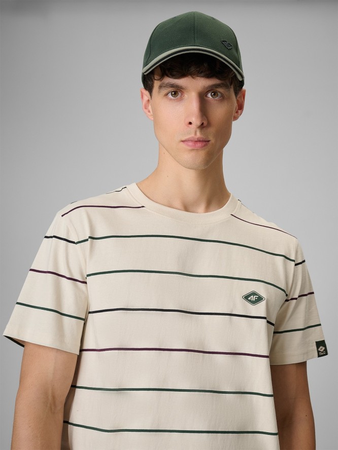 4F T-shirt regular z nadrukiem męski - beżowy XXL