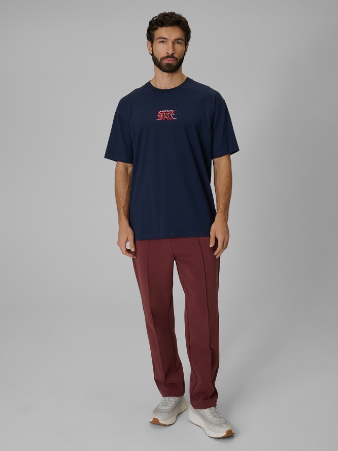 4F T-shirt loose z nadrukiem męski - granatowy XL