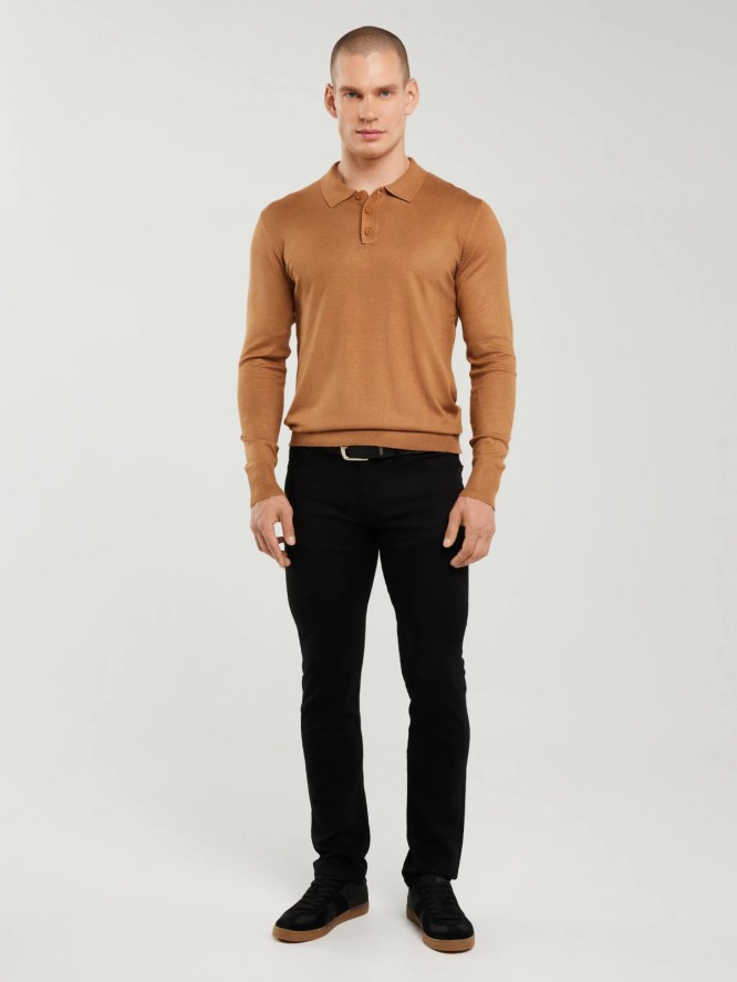 Sweter męski z kołnierzykiem polo brązowy Bradson 802