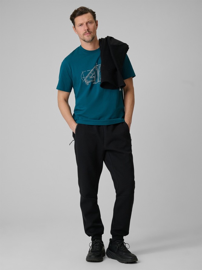 4F T-shirt regular z nadrukiem męski - turkusowy S