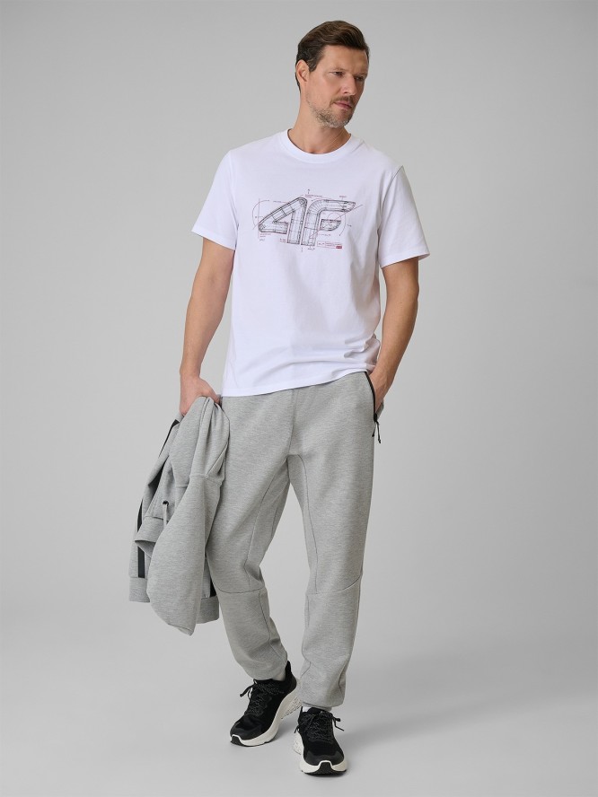 4F T-shirt regular z nadrukiem męski - biały M