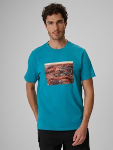 4F T-shirt regular z nadrukiem męski - turkusowy XL