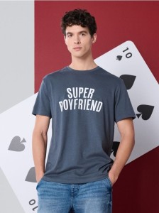 Bawełniana koszulka z napisem - niebieski