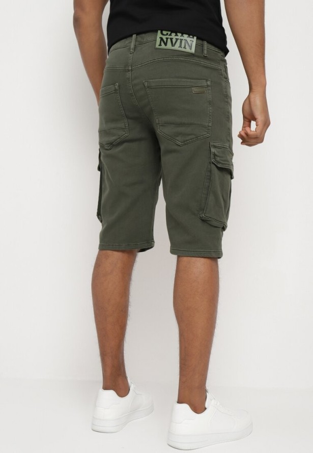 Zielone Szorty Bawełniane przed Kolano z Kieszeniami na Klapy Glicilla