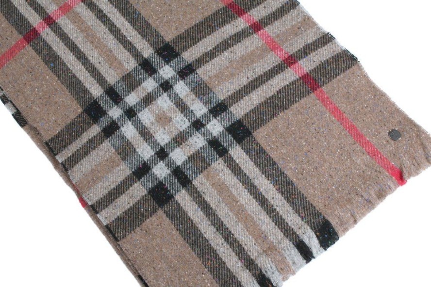 Męski Szalik z Wełną i Jedwabiem - V. Fraas - Beżowy w Kratę