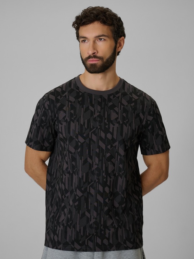 4F T-shirt regular z nadrukiem męski - czarny M