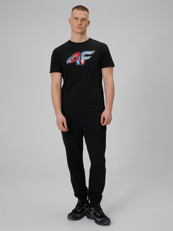 4F T-shirt regular z nadrukiem męski - czarny M