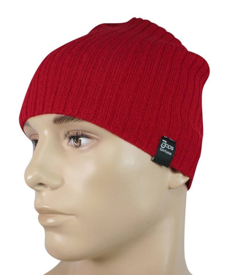 Czapka Czerwona Jesienno-Zimowa, Beanie, Krasnal, Rozciągliwa, w Prążki