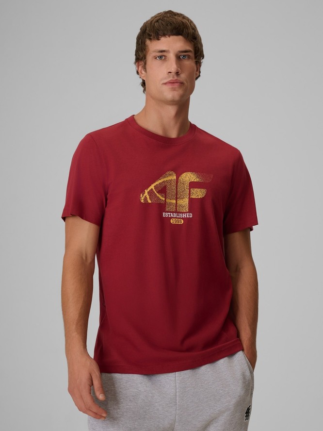 4F T-shirt regular z nadrukiem męski - burgundowy M