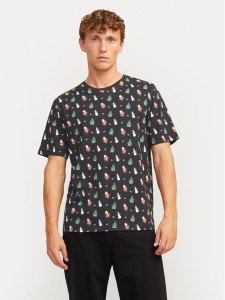Jack & Jones T-Shirt Xmas Merry 12265399 Czarny Standard Fit