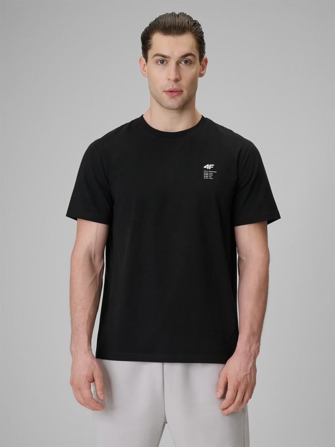 4F T-shirt regular gładki męski - czarny L