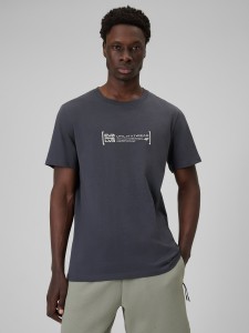 4F T-shirt regular z nadrukiem męski - szary L