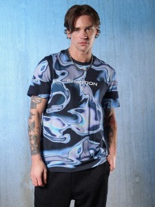 4F T-shirt regular z nadrukiem męski - granatowa M