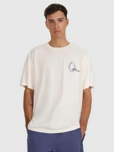 T-shirt męski oversize z nadrukiem beżowy