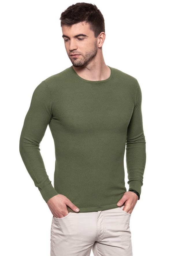 MĘSKI SWETER WRANGLER PIQUE CREW KNIT DEEP LICHEN GRN W8616PT1X 112132317