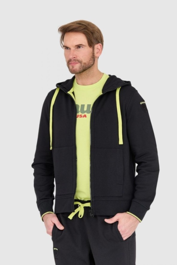 BLAUER Czarna męska rozpinana bluza z kapturem, Rozmiar M