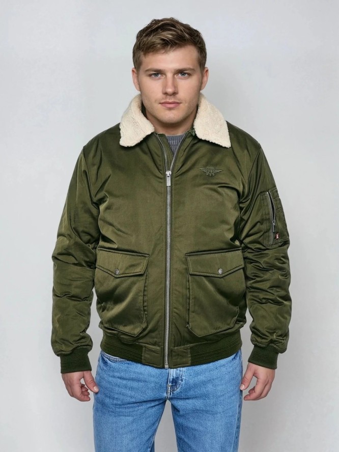 Kurtka męska bomber z kożuszkiem khaki Getnew 303