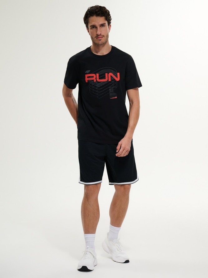 4F T-shirt regular z nadrukiem męski - czarny S