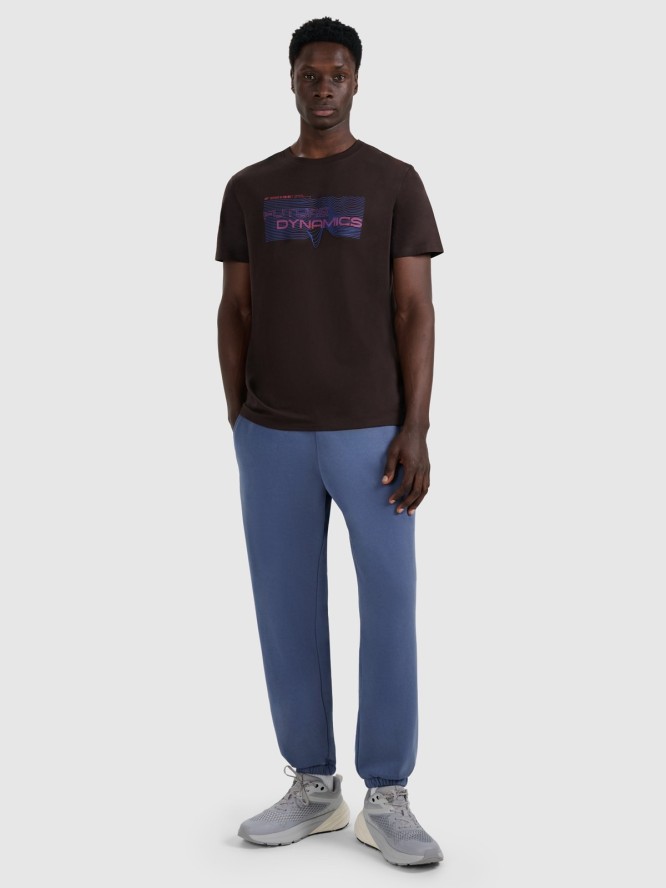 4F T-shirt regular z nadrukiem męski - brązowy XL