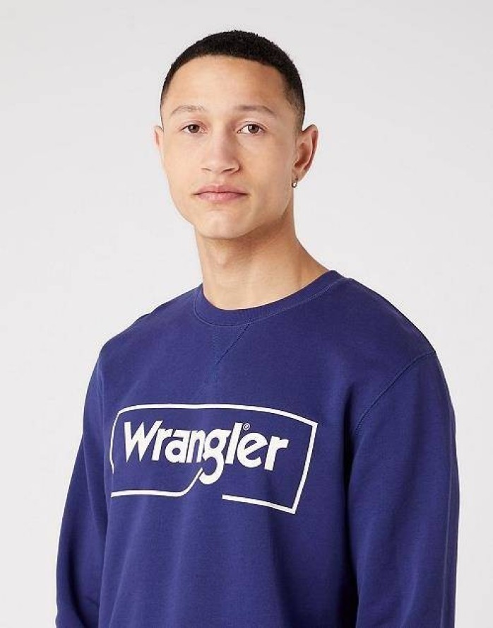WRANGLER FRAME LOGO CREW MĘSKA BLUZA LOGO NADRUK BLUE W662HAB51 112321426