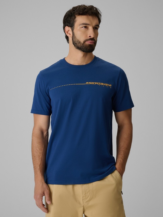 4F T-shirt regular z nadrukiem męski - granatowy S