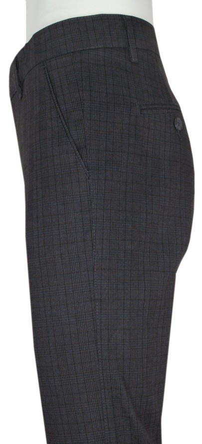 Spodnie Męskie Chinos z Elastanem, Zwężana Nogawka -QUICKSIDE - Brąz w Kratkę