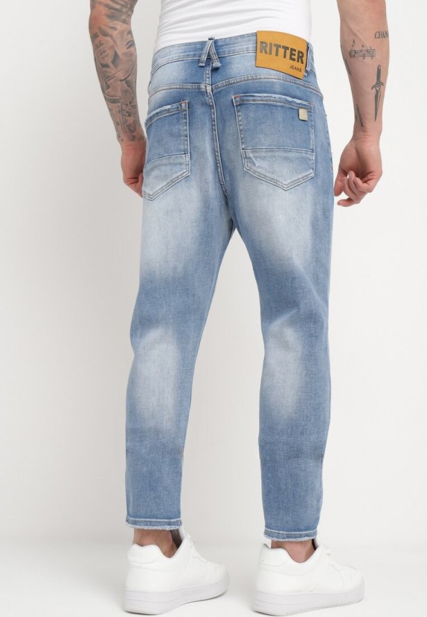 Niebieskie Jeansy Skinny z Przeszyciami z Kieszeniami i Suwakiem Skili