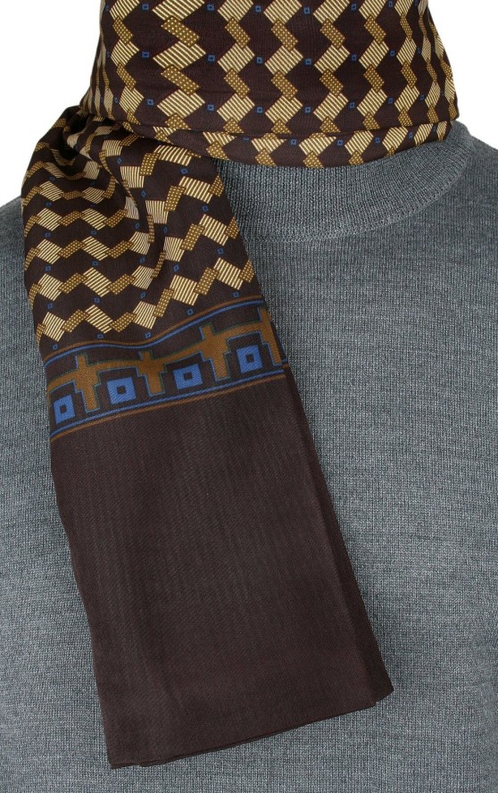 Męski Szalik Elegancki Miękki, Dwustronny, Śliski - ALTIES - Brąz w Regularny Wzór