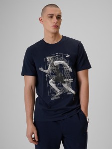 4F T-shirt regular z nadrukiem męski - niebieski M
