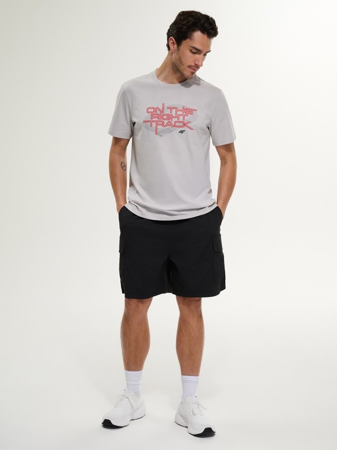 4F T-shirt regular z nadrukiem męski - szary L