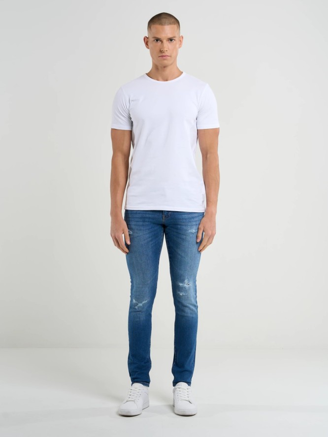 Jeansy męskie skinny z przetarciami niebieskie Deric 368