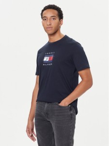 Tommy Hilfiger T-Shirt Linear Flag MW0MW41338 Granatowy Regular Fit