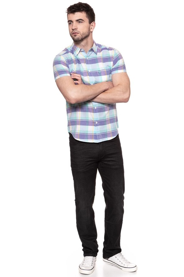 KOSZULA MĘSKA KRÓTKI RĘKAW WRANGLER SS 1PKT SHIRT BEACH GLASS W5860NQWD 112129522