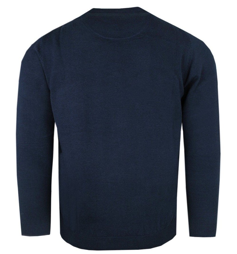 Lekki Sweter Bawełniany - Okrągły Dekolt - Pako Jeans - Granatowy