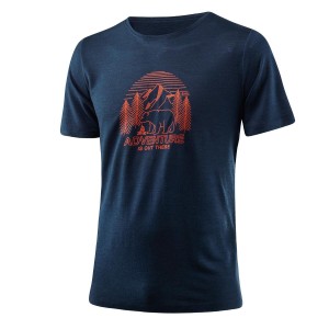 Męski T-shirt z nadrukiem Adventure Merino - Tencel™ Ciemnoniebieski