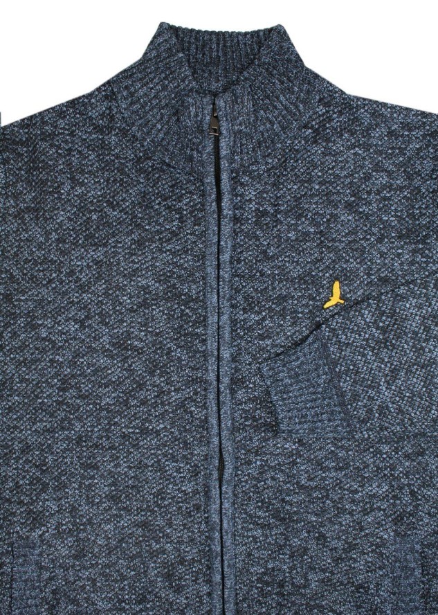 Męski Sweter na Zamek z Wysokim Dekoltem i Kieszeniami – Brave Soul - Granatowy Melanż