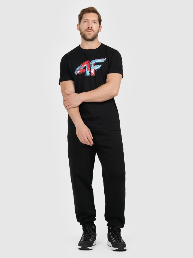 4F T-shirt regular z nadrukiem męski - czarny M