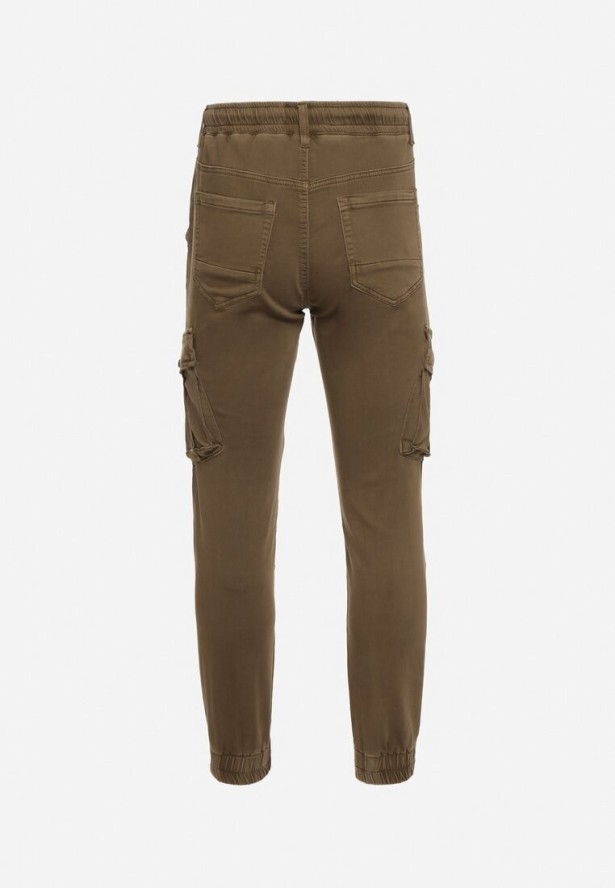 Brązowe Bawełniane Spodnie Bojówki Wiązane w Pasie Riyala