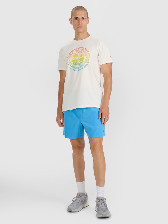 4F T-shirt regular z nadrukiem męski - beżowy S