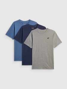 4F T-shirt regular gładki męski (3-pack) - szary+czarny+granatowy XXL