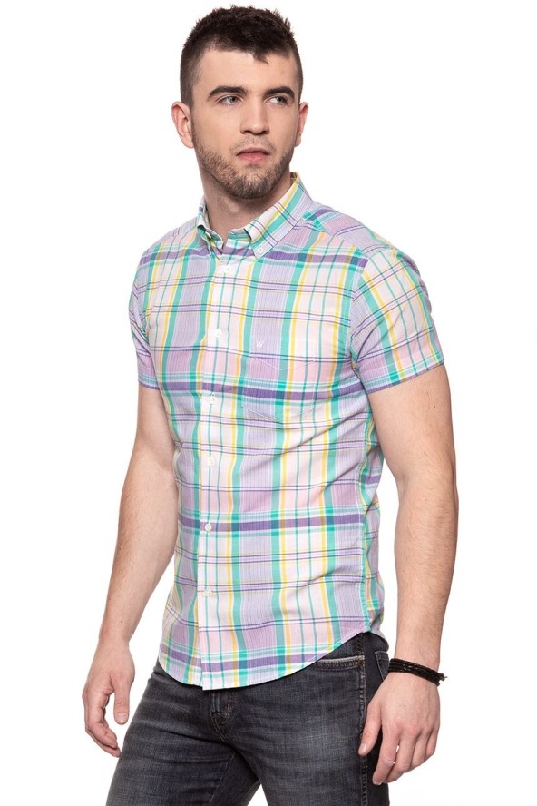 KOSZULA MĘSKA KRÓTKI RĘKAW WRANGLER SS 1PKT BUTTON-DOWN SEA PINK W5944NQWF 112129757