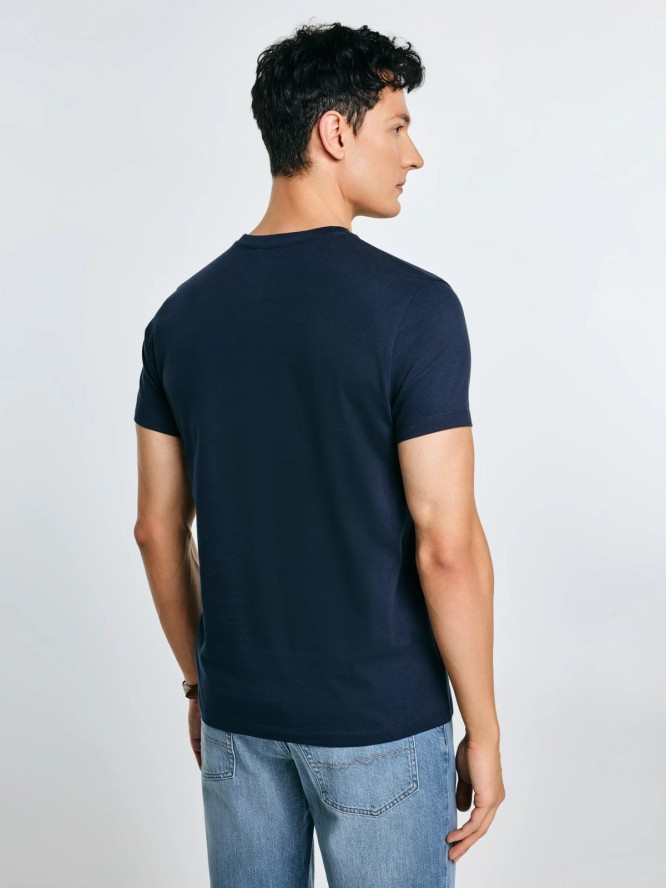 Koszulka męska z haftem na piersi granatowa Serer 403