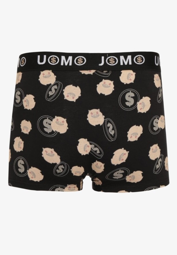 Czarne Bawełniane Majtki Bokserki z Napisem i Szeroką Gumką Nelicia