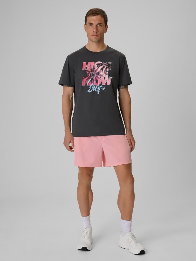 4F T-shirt regular z nadrukiem męski - szary XL