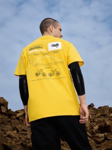 4F T-shirt relaxed z nadrukiem męski - żółty M