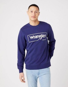 WRANGLER FRAME LOGO CREW MĘSKA BLUZA LOGO NADRUK BLUE W662HAB51 112321426