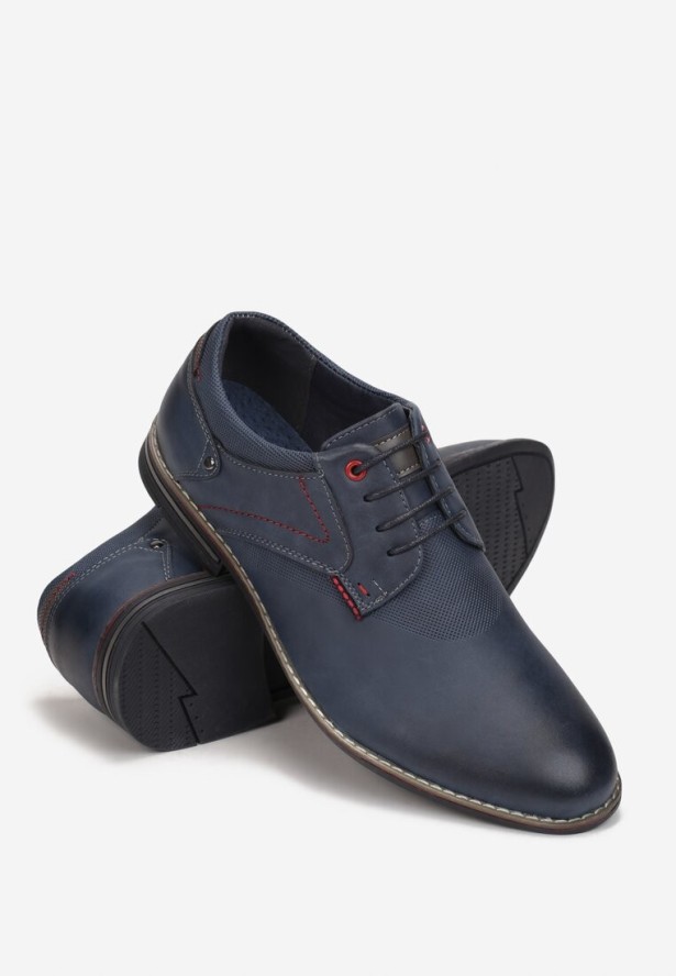 Granatowe Półbuty ze Skórzaną Wkładką Sznurowane Sica