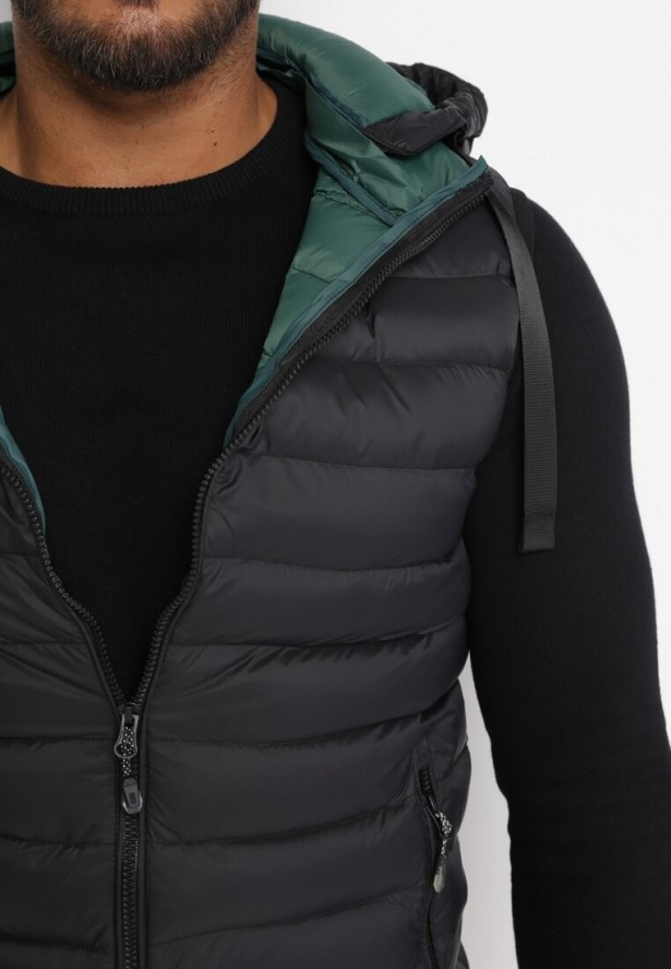 Czarna Kamizelka Pikowana z Odpinanym Kapturem Silomva