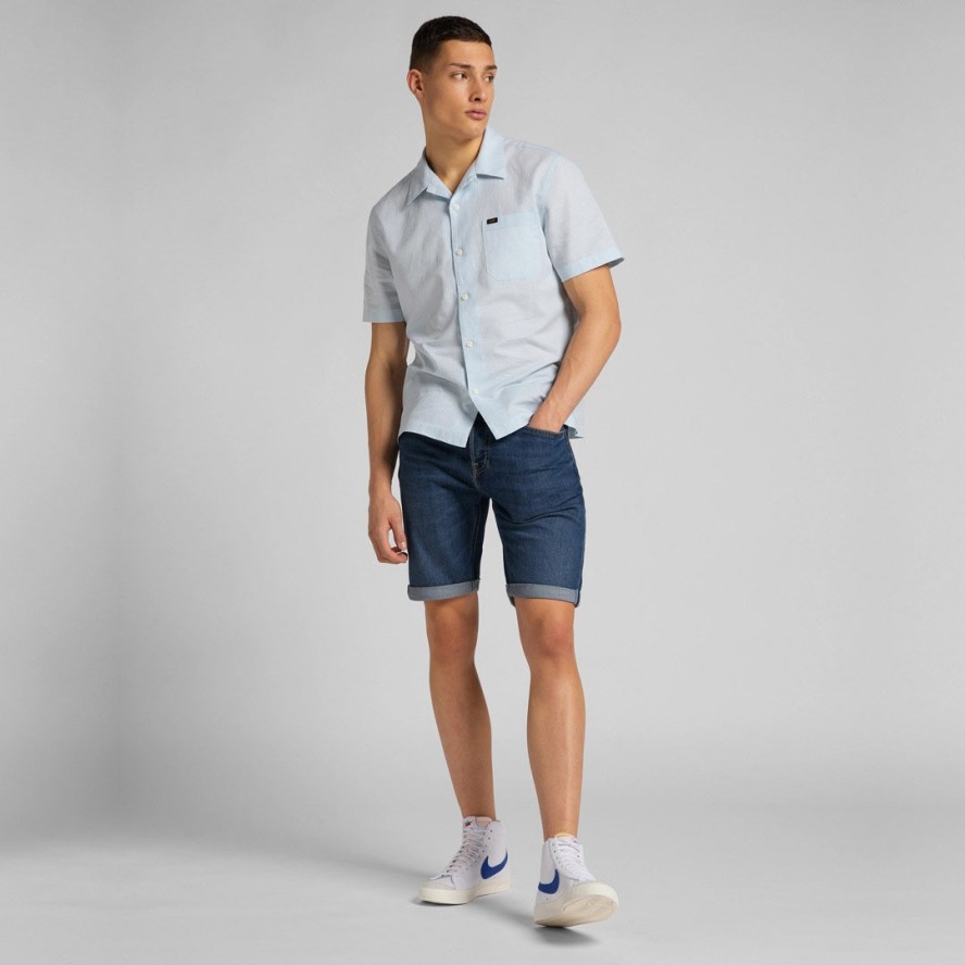 MĘSKA KOSZULA MATERIAŁOWA LEE SS RESORT SHIRT SKYWAY BLUE L67PKWQL 112116913